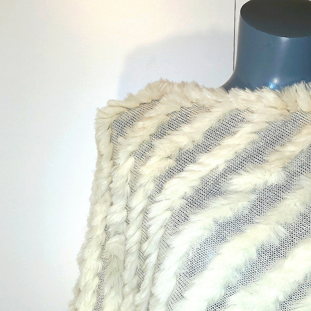 Black Rivet Rabbit Fur and Wool Poucho/Shawl - Picture 2 of 7
